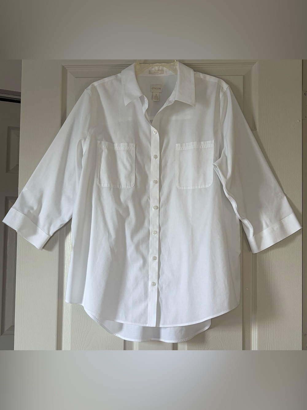 Chico's White Collared Button-Up Shirt - Picture 2 of 7